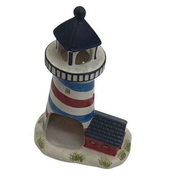 Yankee Candle Ceramic Lighthouse Candle Holder Patriotic Red White Blue Coastal - Picture 3 of 5